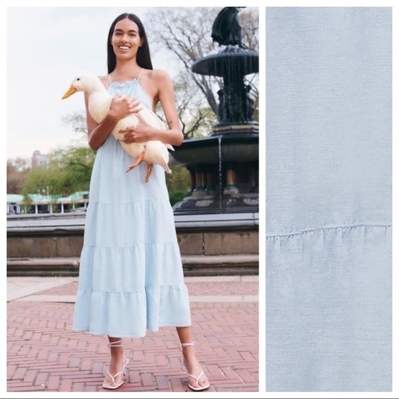 Zara Dresses & Skirts - NWT. Zara Light Blue Linen Blend Midi Dress. Size L.